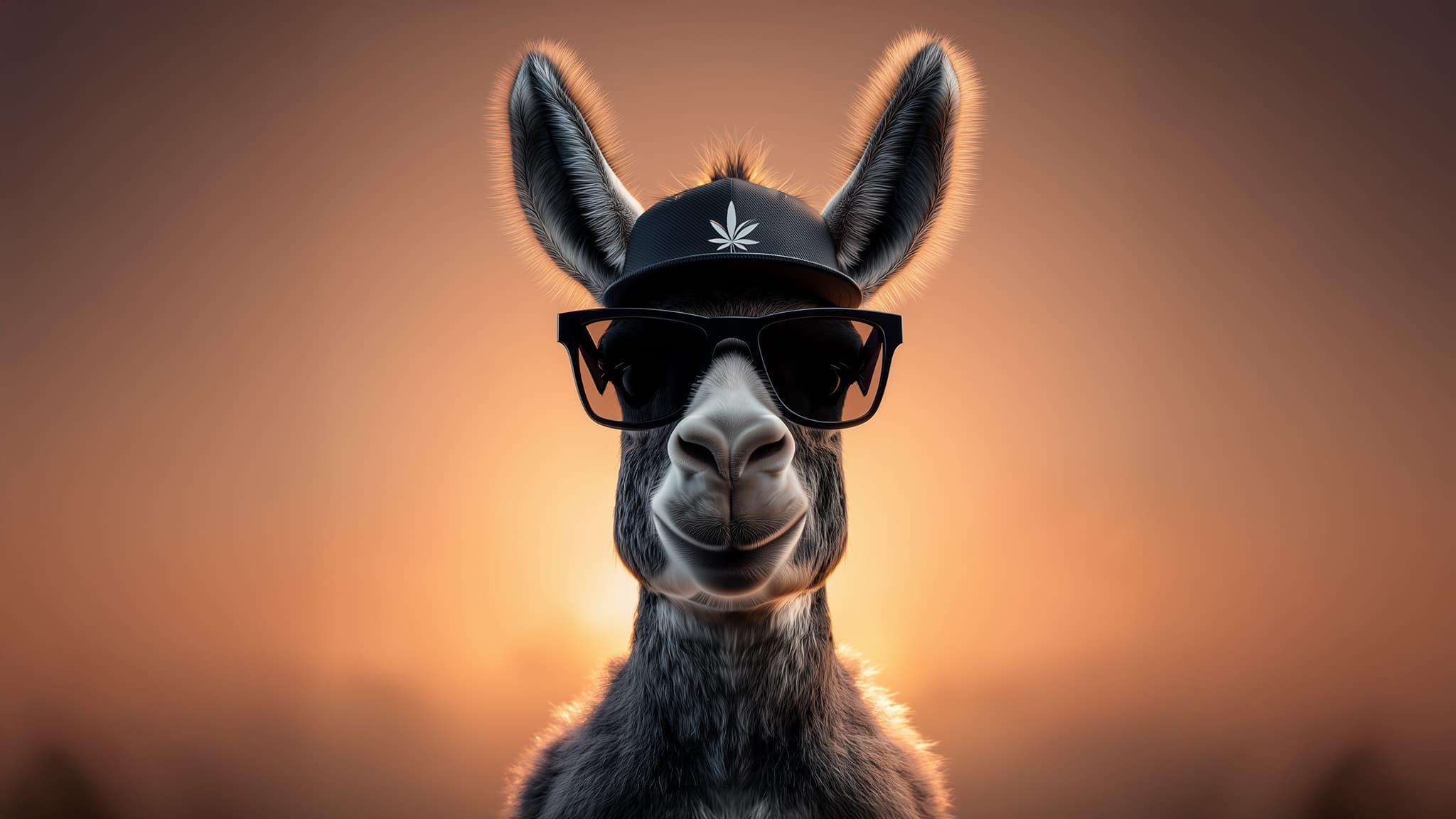 Mule wearing sunglasses and cap