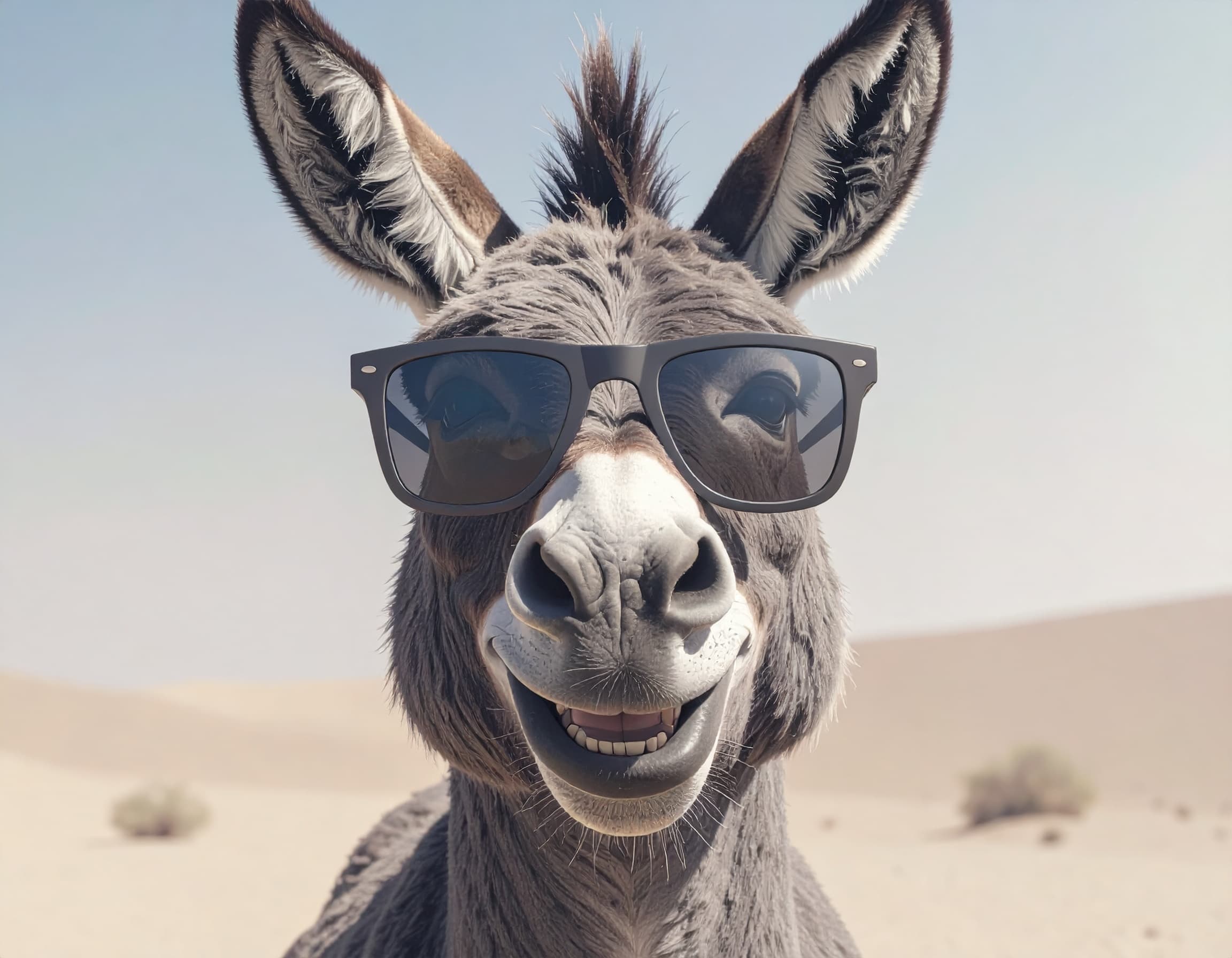 Mule wearing sunglasses and cap